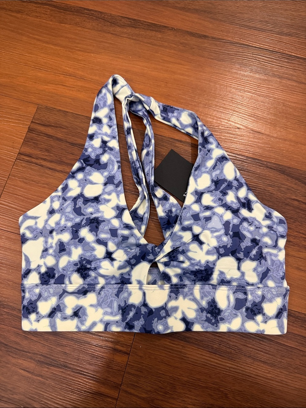 Fabletics Blue and White Twist Front Sports Bra
